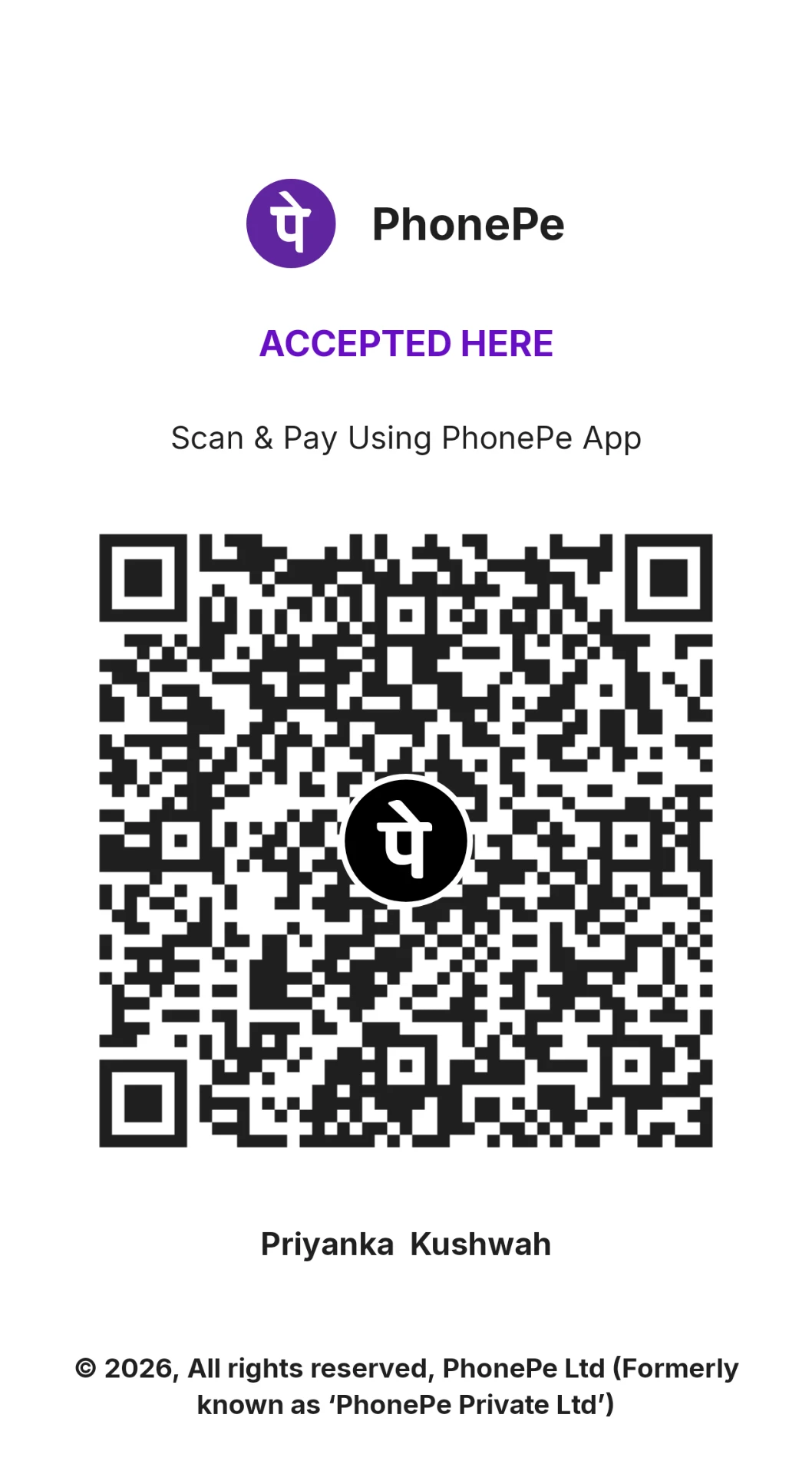 PhonePe QR code to pay ₹10 webinar fee to Priyanka Kushwah