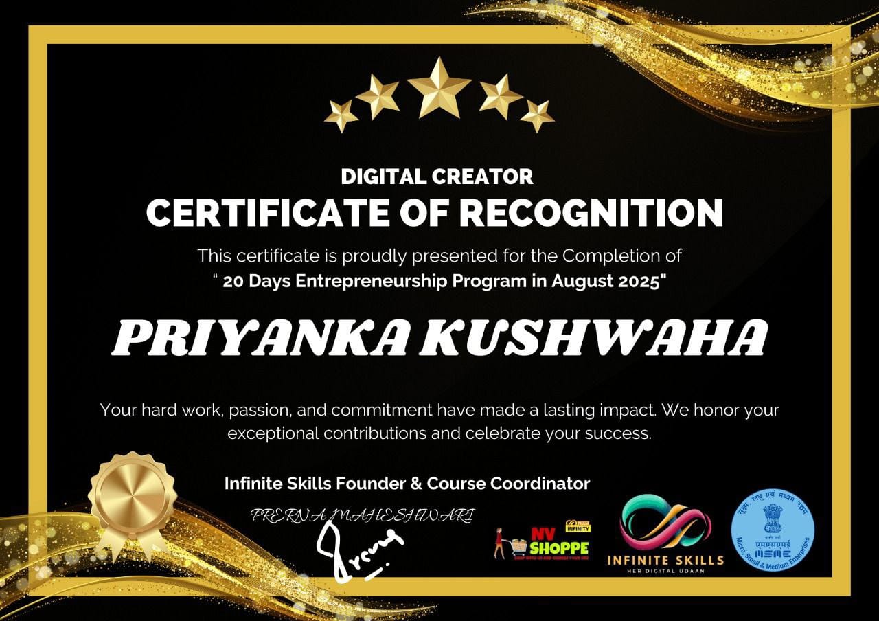 Certificate of Recognition — Digital Creator, awarded to Priyanka Kushwaha
